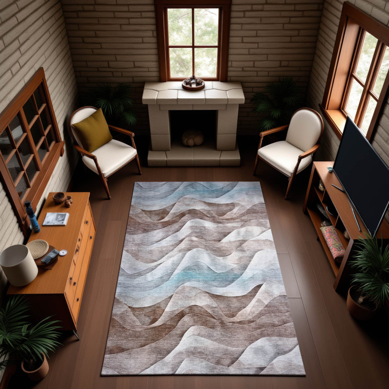 Premium Machine Washable Harjo AMF1619 Waves Rug, Rectangle 10' x 14'