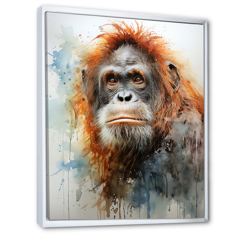 Apes Portrait Impressionist Jungles I, Cadre flottant blanc, H 44 po x l 34 po x P 1,5 po