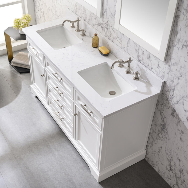 Thompson 60" W Double Vanity, White/Brushed Nickel