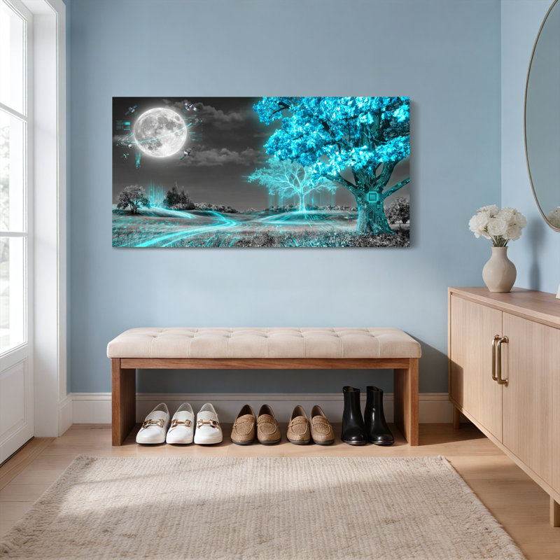 «Cyber Tree and Moon Landscape», ensemble de 1 reproduction d'art sur toile tendue, H 12 po x l 36 po