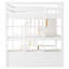 Lit mezzanine blanc avec bureau, tablettes, deux tiroirs et escalier de rangement polyvalent pleine grandeur