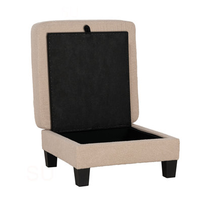 Contemporary Style Square Storage Ottoman Wooden Legs Primary Living Room