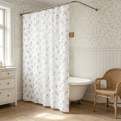 Floral Vintage Farmhouse Cotton Blend Shower Curtain, French Country Bathroom Decor, 72X72 Inches Muted Botanical Print
