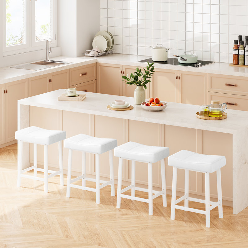 Bar Stool with Iron Frame, White/White, 2