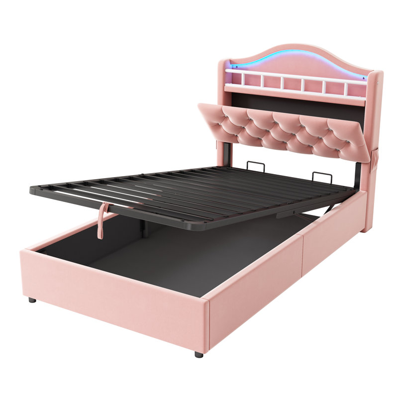 Metal Ottoman Storage Bed, Pink