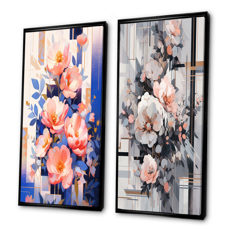 Ensemble de 2 pivoines Serene Charm, H 32 po x l 33 po, Cadre noir