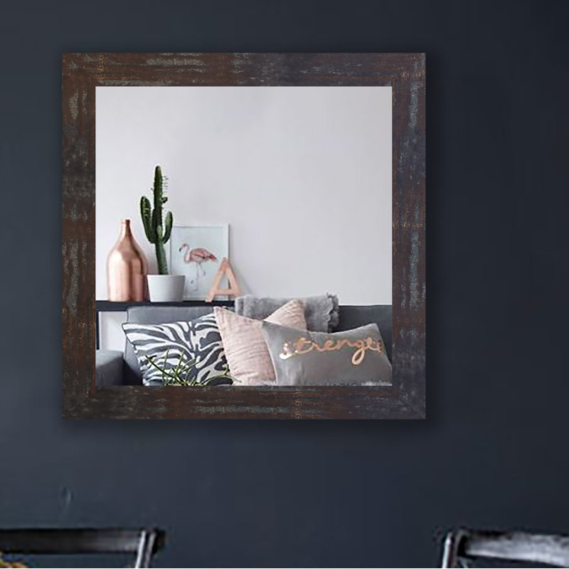 Dematteo Wood Flat Mirror, 39.5" H x 39.5" W, Industrial Steel/Brass