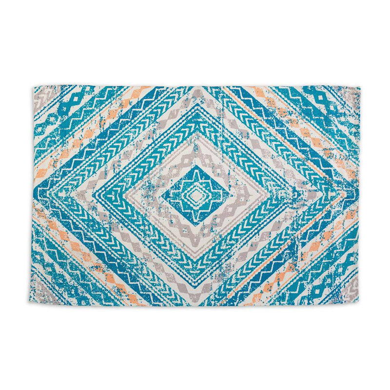 Tapis intérieur / extérieur bleu / gris à motif géométrique tissé à la main, Rectangle 4 pi x 6 pi