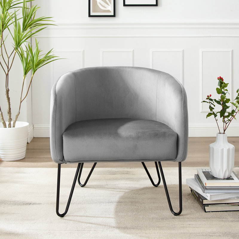 Fauteuil demi-tonneau en velours 25,5 po Livingston, Velours gris