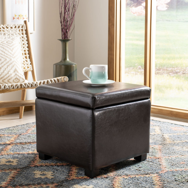 Kamyra Faux Leather Ottoman, Brown Faux Leather