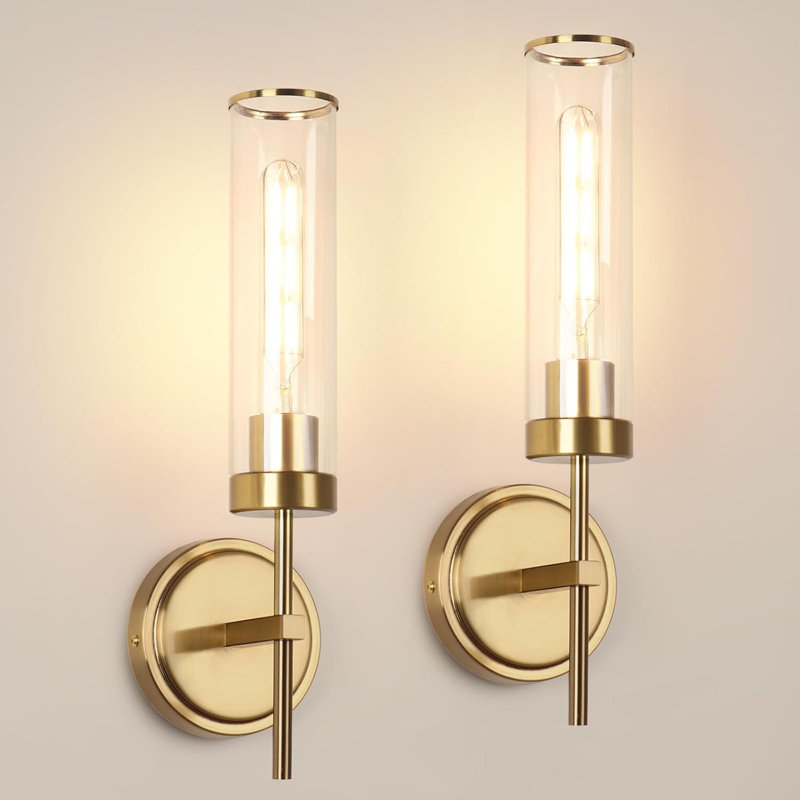 Modern Hardwired Wall Sconces Set Of Two With Glass Shade, 60W E26 Bulb Compatible For Indoor Living Room, Bedroom, Corridor, And Stairs