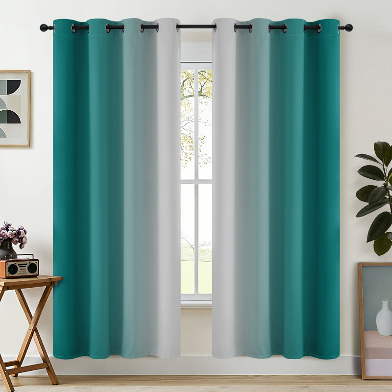 Rideaux isolants et isolants dégradés bleu sarcelle Ombre, Bleu sarcelle / blanc grisâtre, L 52 po x L 72 po