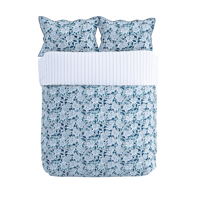 Ornamental Bloom Cotton Floral Duvet Cover Set with Pillowcases, Double Duvet Cover + 2 Pillowcases