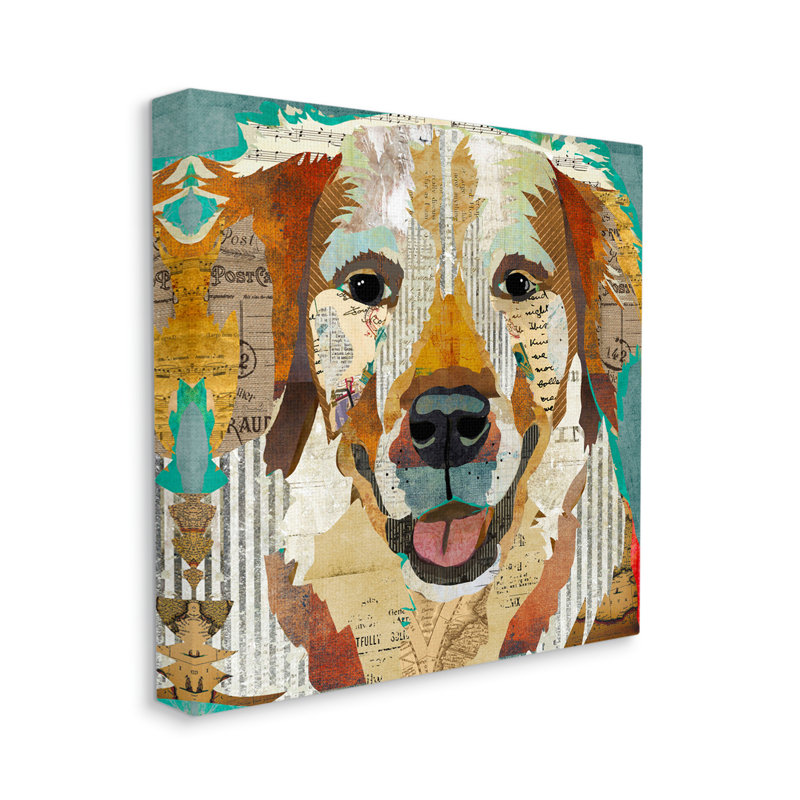 «Layered Dog Animal Portrait Ephemera Patchwork Collage» par Traci Anderson, impression sur toile tendue