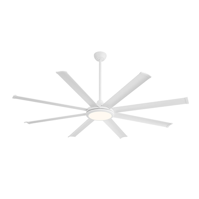 120'' Industrial Ceiling Fan with Light and Remote, 8 Aluminum Blades Large Ceiling Fans, 3CCT, 6-Speed Reversible Noiseless DC Motor, White