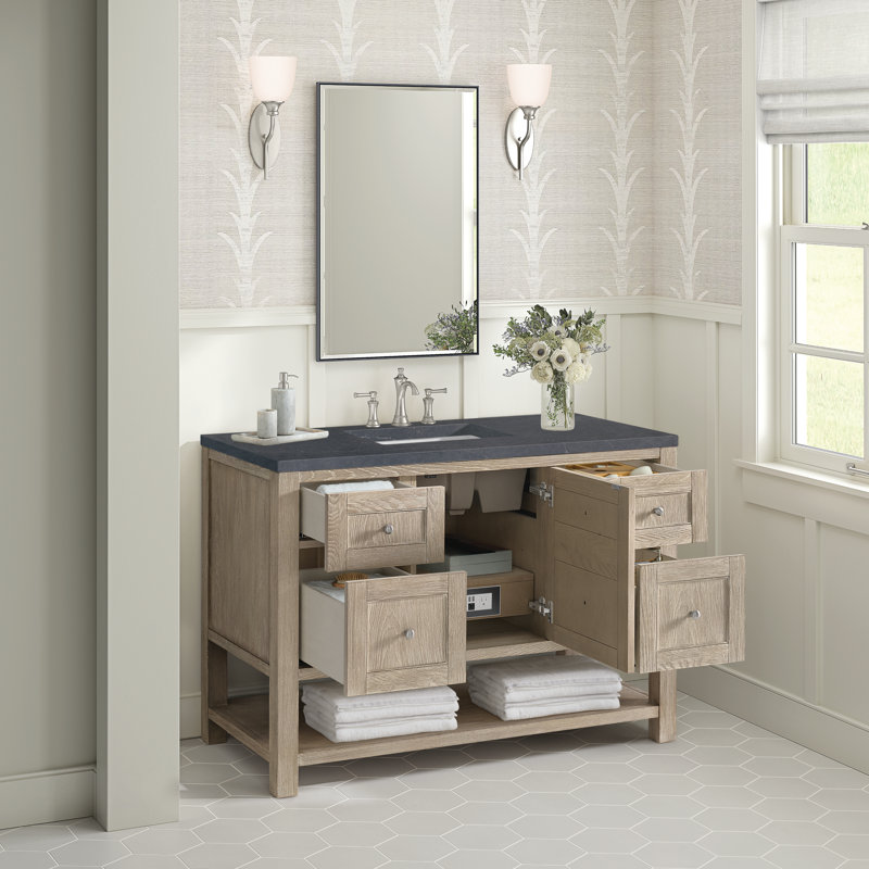 Breckenridge 48'' W Single Vanity, Charcoal Soapstone, 8" Widespread, Whitewashed Oak