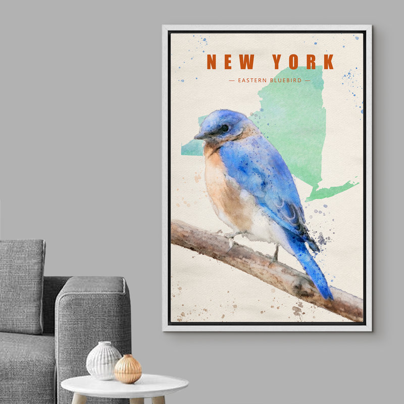 Oiseau bleu de New York IDÉE4WALL, Blanc, H 36 po x l 24 po x P 1,5 po