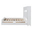 Grand lit en bois avec armoire tout-en-un, tablette et prises, blanc