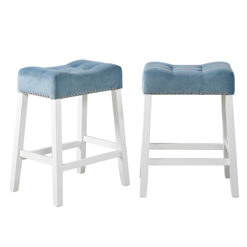Ensemble de 2 tabourets en velours à hauteur de comptoir Morovo - Finition délavée Morovo, Bleu