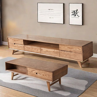 Ensemble de meuble télé et table basse en bois de frêne massif
