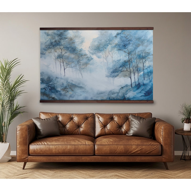 «Watercolor Blue Forest», art mural tapisserie sur toile, H 45 po x l 73 po