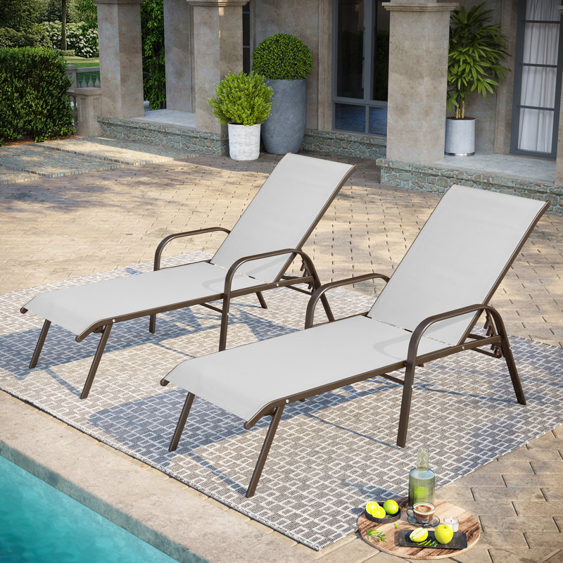 Gland Outdoor Metal Chaise Lounge, Light Gray/Brown