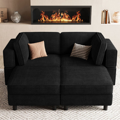 Modular Loveseat Sofa With Two Ottomans