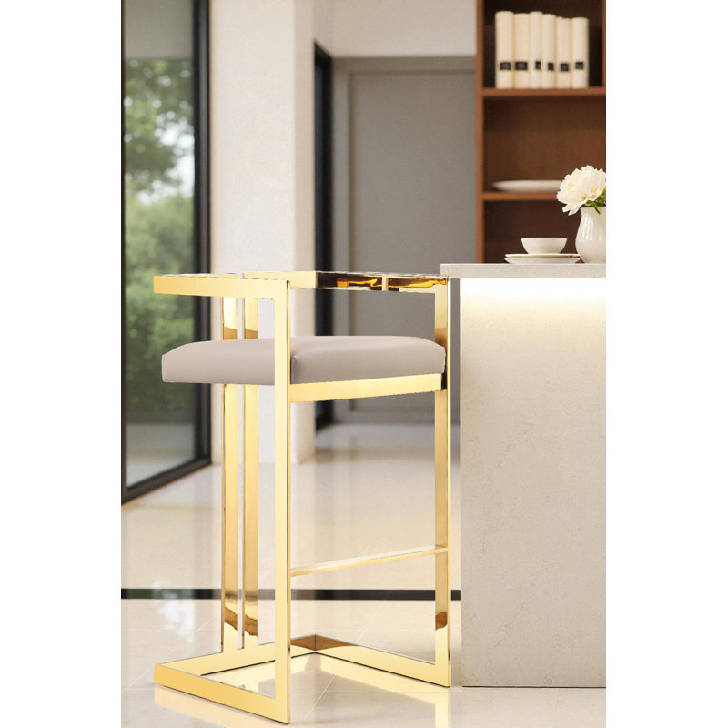 Tabouret de bar avec repose-pieds Kenzie, Doré, Similicuir sable, Tabouret de bar (siège d'une hauteur de 29,5 po)
