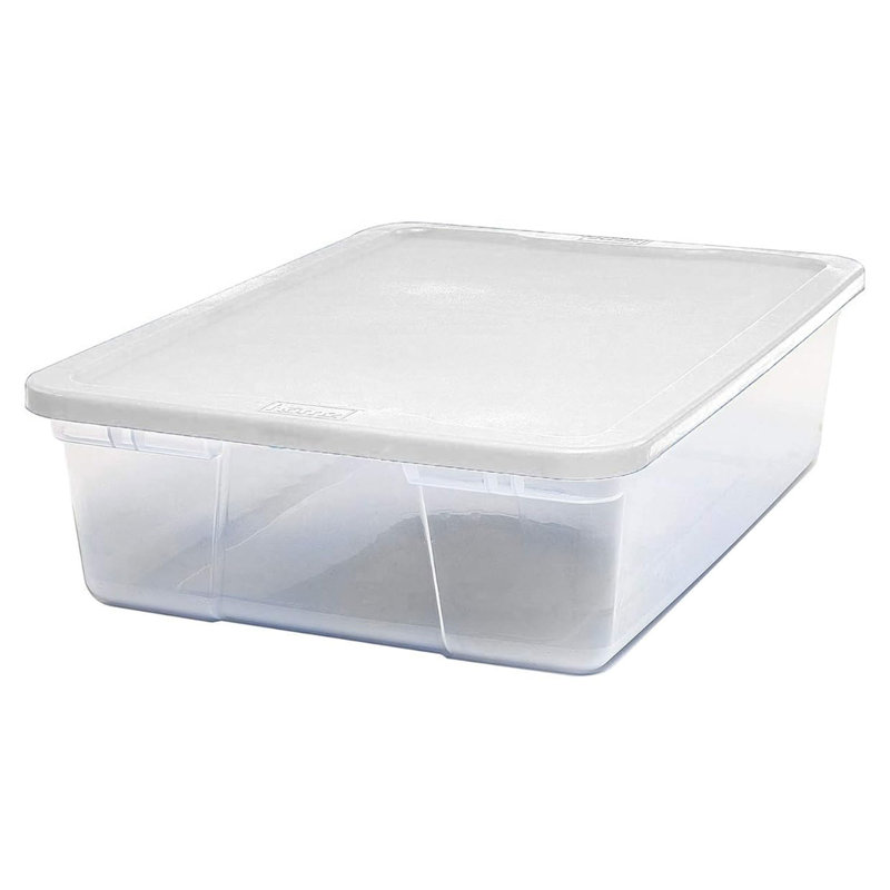 Homz Stackable Plastic Storage Container, White, 28 qt