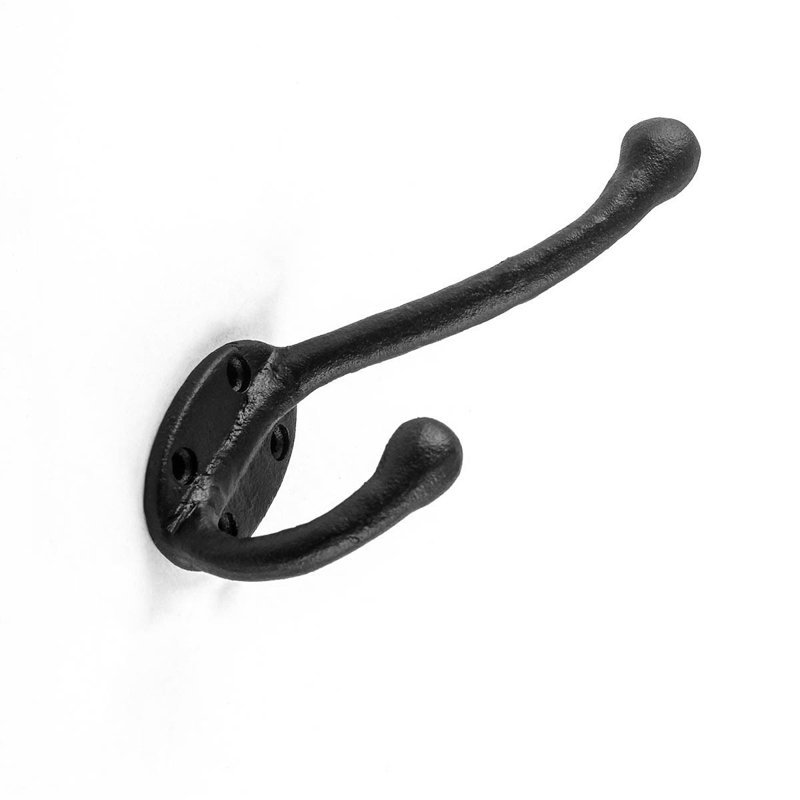 Black Wrought Iron Double Coat Hooks, Set of 2