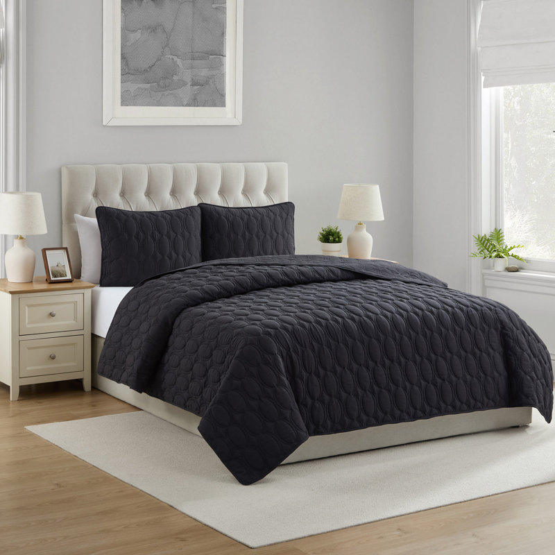 Ensemble de courtepointe en microfibre 3 pièces Circles, Noir