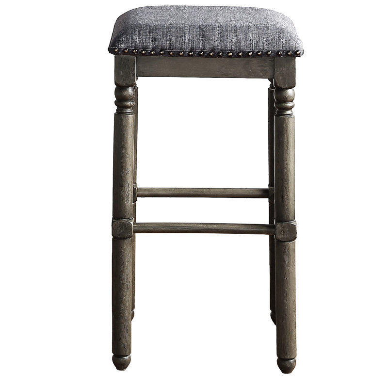 2 tabourets de bar rembourrés en bois gris - chaise de salle à manger rustique chic, siège en mousse confortable, bois d'hévéa massif, revêtement gris, tabourets à garniture bronze, sièges rembourrés en mousse, l 16 po x P 16 po x H 29,27 po