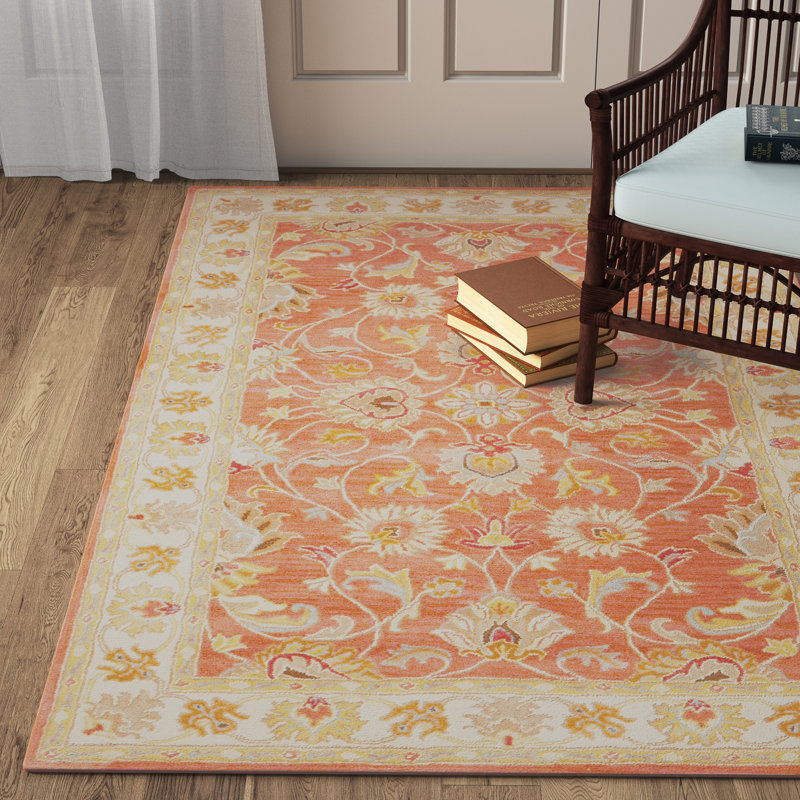 Tapis orange en laine touffeté à la main Arden, Rectangle de 5 pi x 8 pi