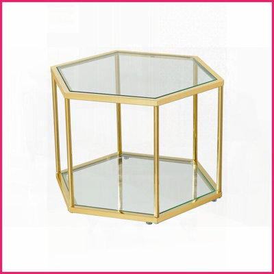 Petite table basse pour salon - Structure en acier inoxydable doré, verre trempé facile à nettoyer