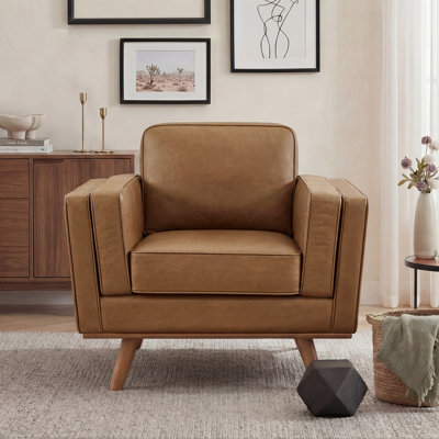 Leather Armchair With Solid Wood Legs