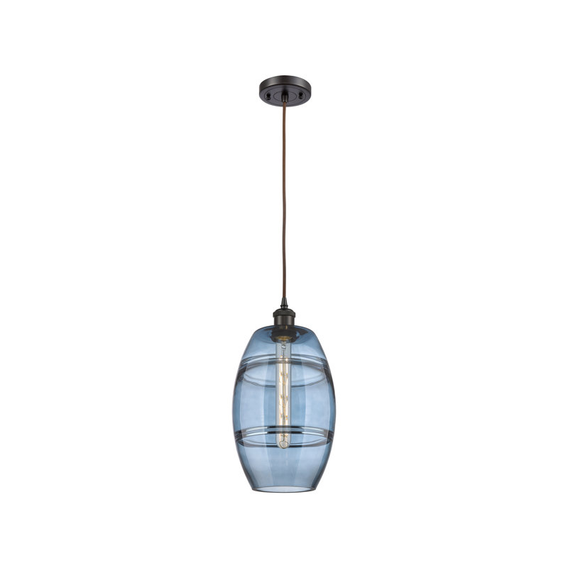 Luminaire suspendu 1 lumière Absalat, H 9,88 po x l 8 po x P 8 po, Bleu princesse, Bronze huilé