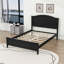 Lit plateforme en bois avec tête de lit-487497151-487497150