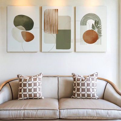 3 pièces d'art mural géométrique abstrait dans des tons de terre pour un décor moderne, trois pièces d'art mural pour le salon, la chambre à coucher, le bureau et la maison