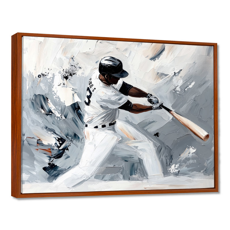 Abstrait baseball pâte Swing I - Sport Baseball Wall Art Living Room, H 24 po x l 32 po, Brun