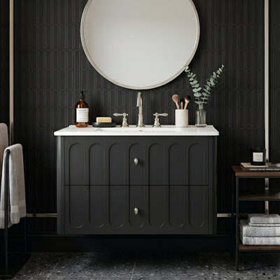 30" Modern Floating Bathroom Vanity with Integrated Ceramic Sink, Solid Wood Frame 2-Drawer Cabinet (Black/White)