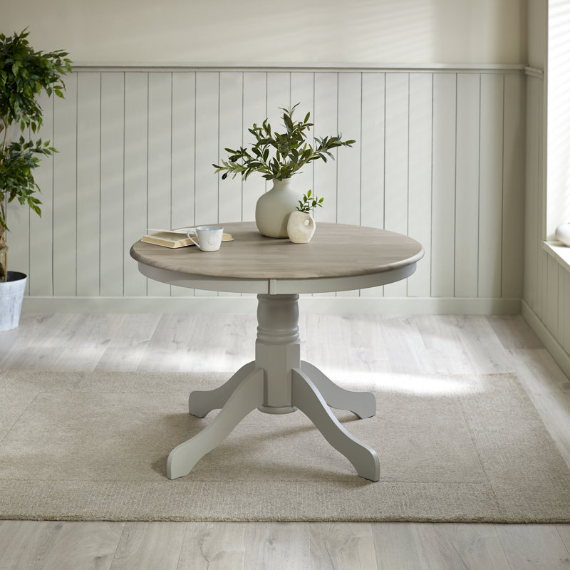 Tamala Round Solid Wood Dining Table, White/Grey