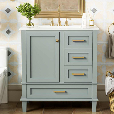 Armoire de meuble-lavabo moderne 30 "avec lavabo, armoire de rangement de salle de bain avec 3 tiroirs