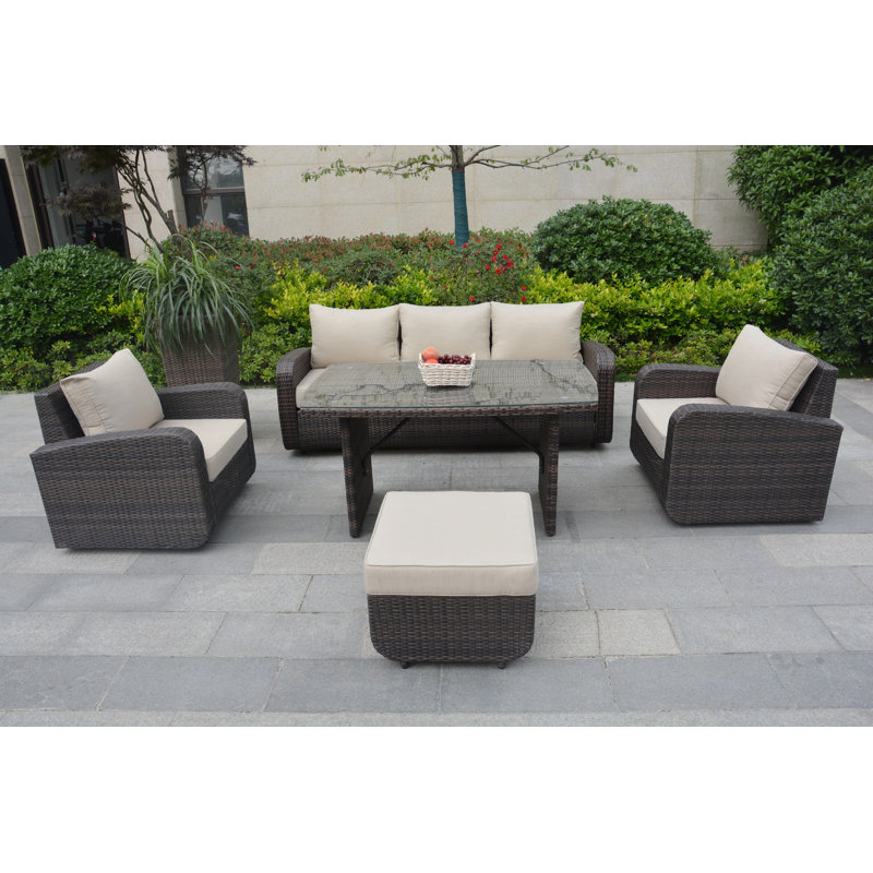 Ensemble de conversation en osier / rotin pour 6 personnes avec coussins Manhattan