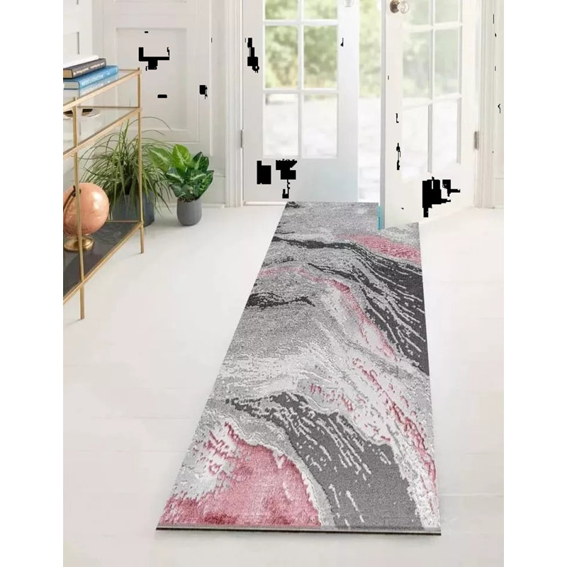 Abstract Flatweave Shag Area Rug, Runner 60 x 220 cm