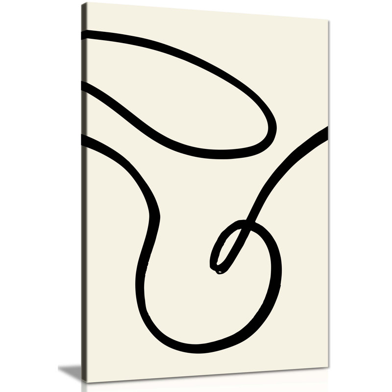 Abstract Black Curved Lines Illustration - Wrapped Canvas Print, 91cm H x 61cm W