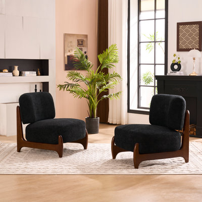 30"W Boucle Armless Upholstered Accent Chair With Solid Wood Leg