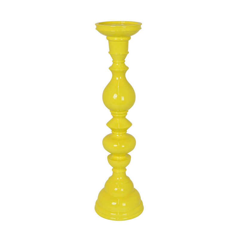 Naze Tabletop Candle Holder with Turned Accents, 23 Inch Yellow Resin, Yellow