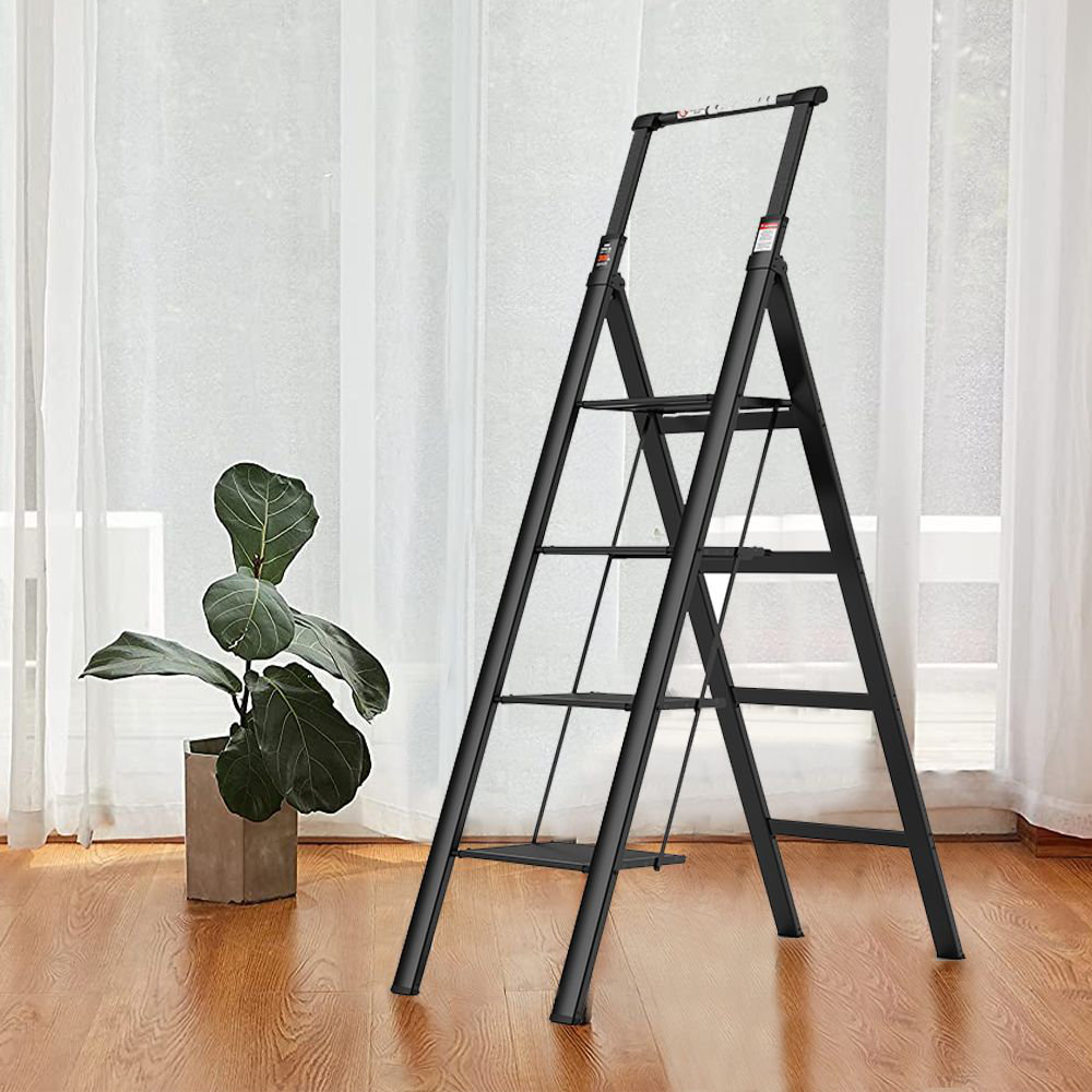 6 Step Ladder, Folding Ladder with Handrails for High Ceilings, Indoor Tall  Ladders with Wide Pedals, Lightweight Aluminum Stepladder for Home 300lbs