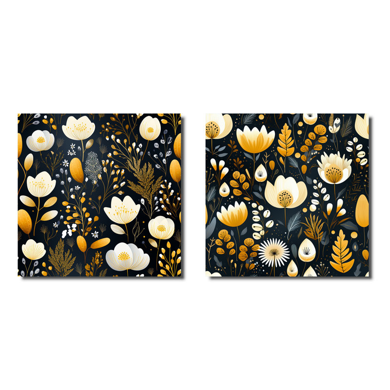 Ensemble de 2 collages artistiques carrés à motif floral Artistic Essence, H 16 po x l 33 po, Toile tendue