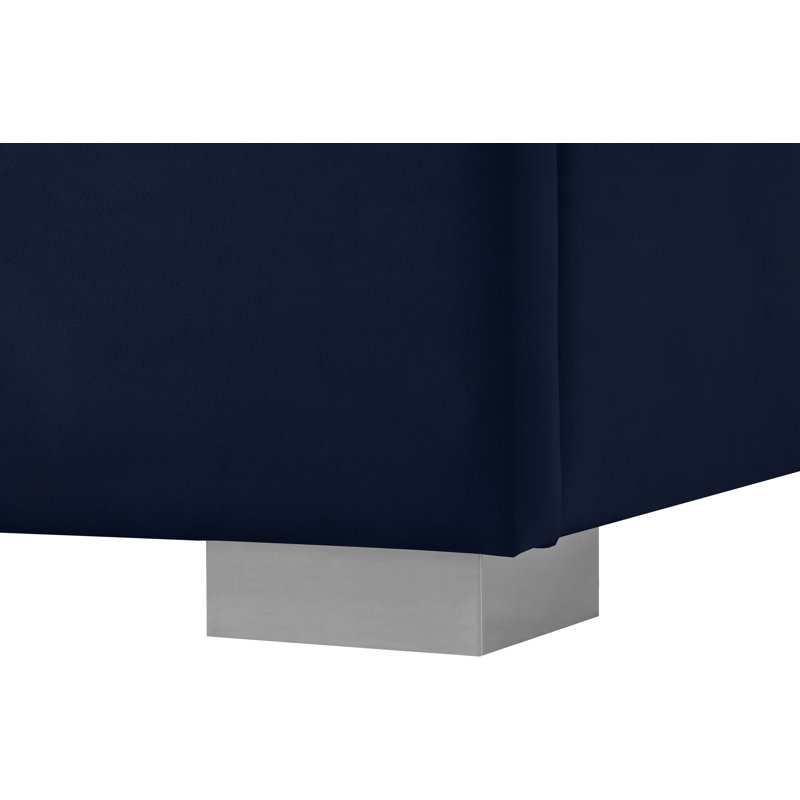 Nora Upholstered Low Profile Platform Bed, Twin, Navy Velvet